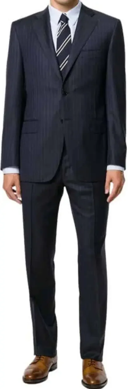 Canali Fine Pinstripe Suit Set Pure Wool Notch Lapel Dress Pants Navy Blue 54R